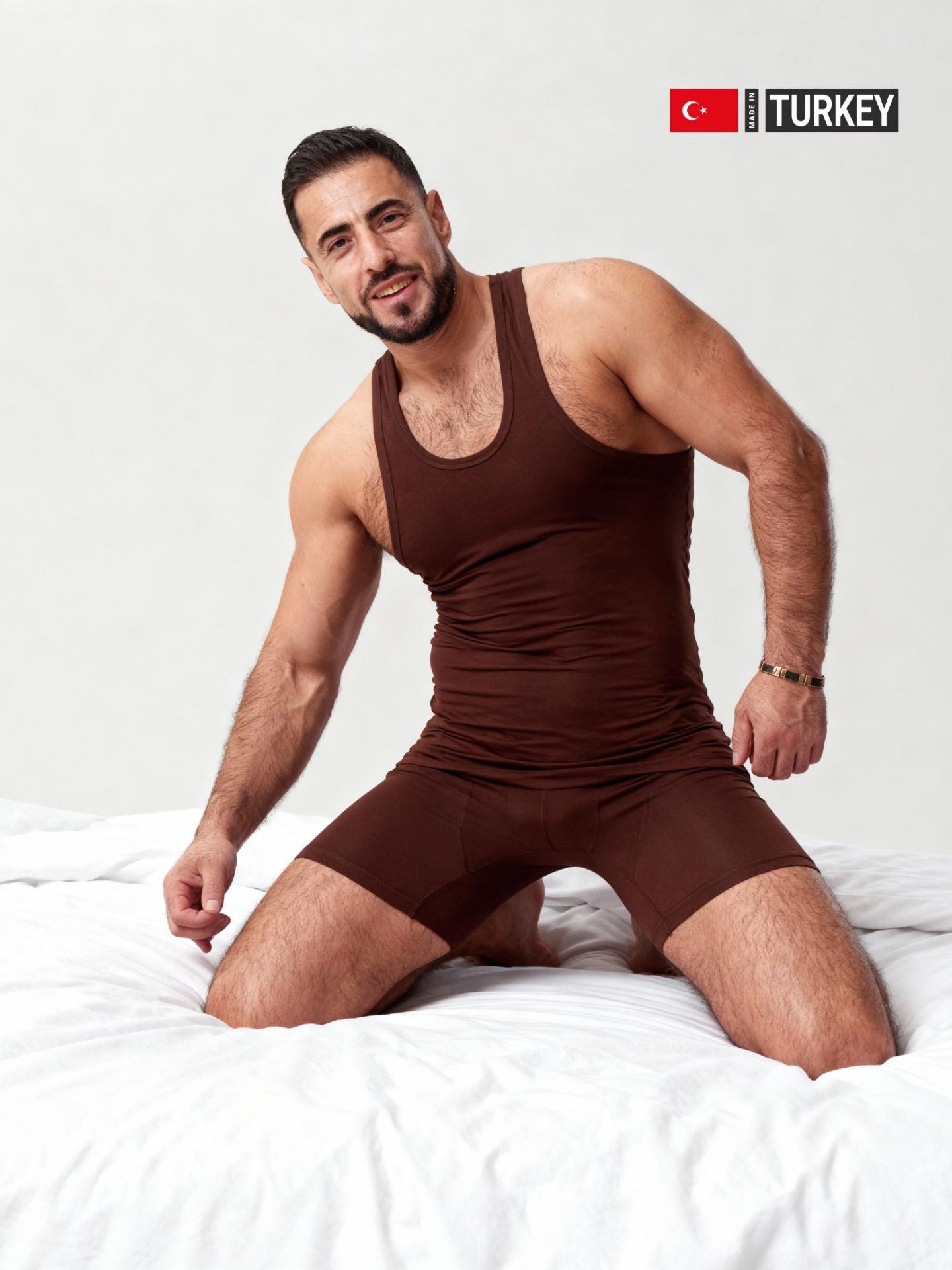 Erkek Kahverengi Özel Kutulu 2'li Atlet Boxer Takımı - Fit & Comfort Slim Fit Set