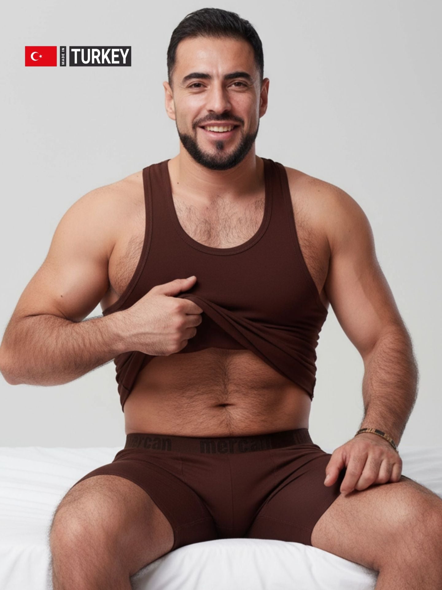 Erkek Kahverengi Özel Kutulu 2'li Atlet Boxer Takımı - Fit & Comfort Slim Fit Set