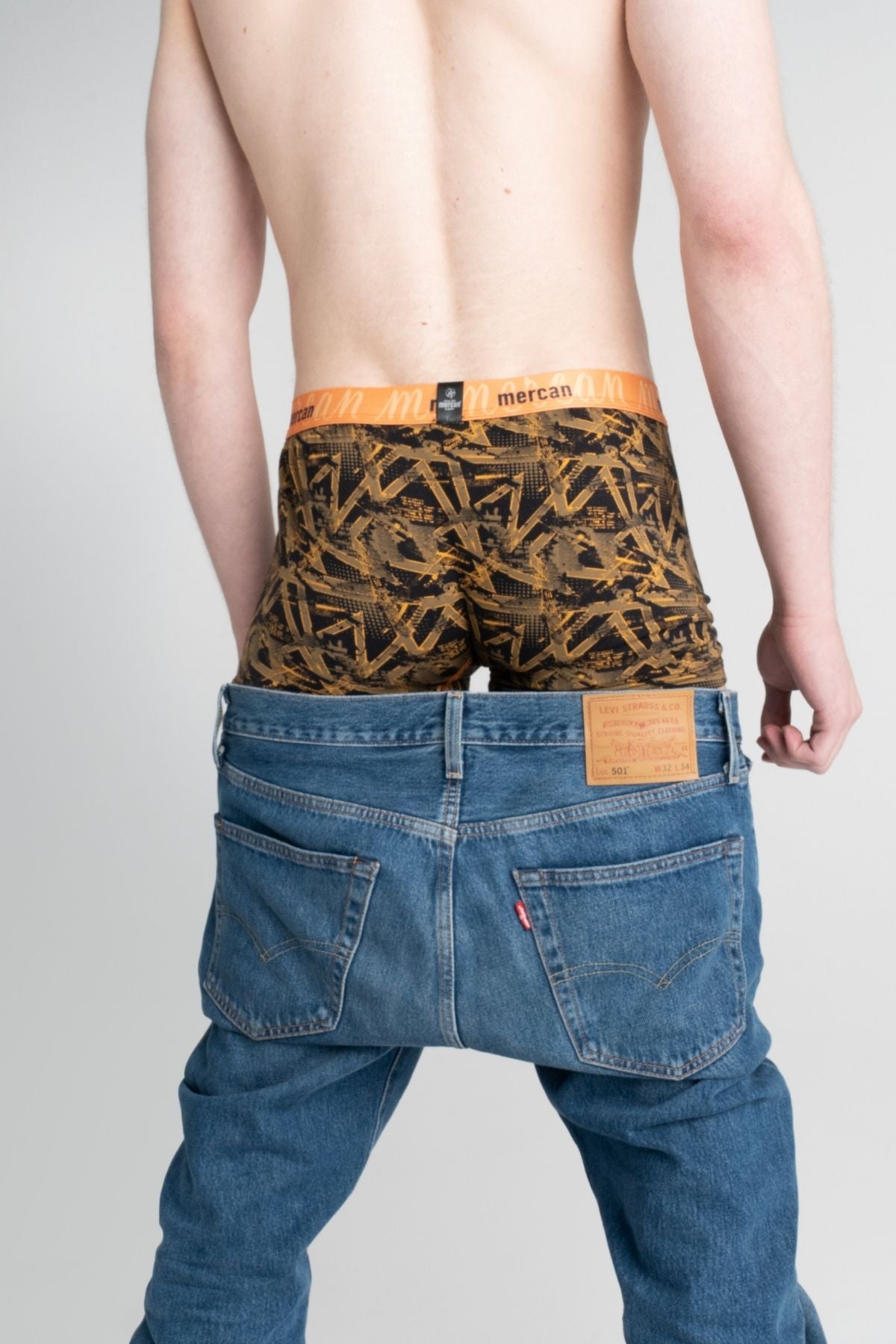 Baskılı Erkek Boxer Likralı Pamuklu - Geometrik Desenli - Mercan İç Giyim