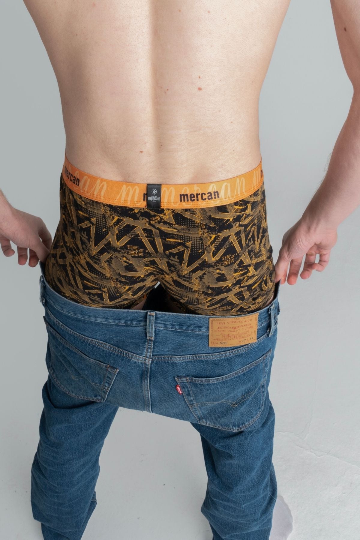 Baskılı Erkek Boxer Likralı Pamuklu - Geometrik Desenli - Mercan İç Giyim