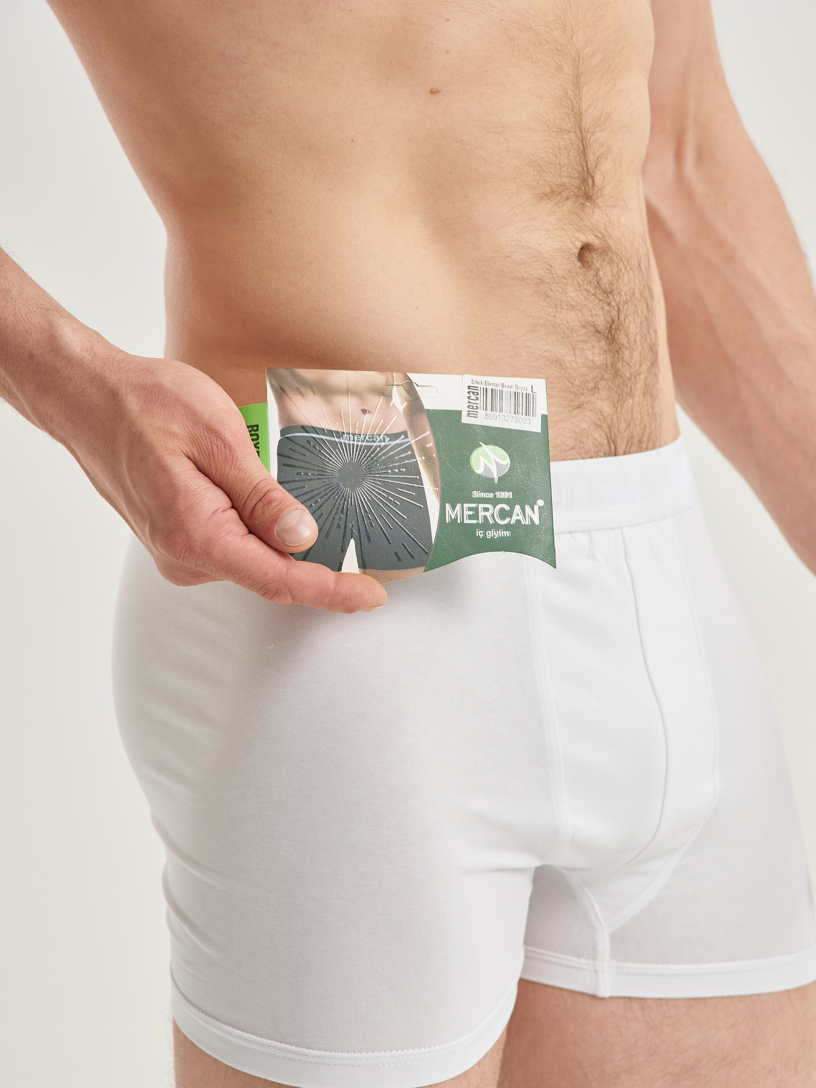 Erkek Pamuklu Rahat Kesim Boxer - Beyaz