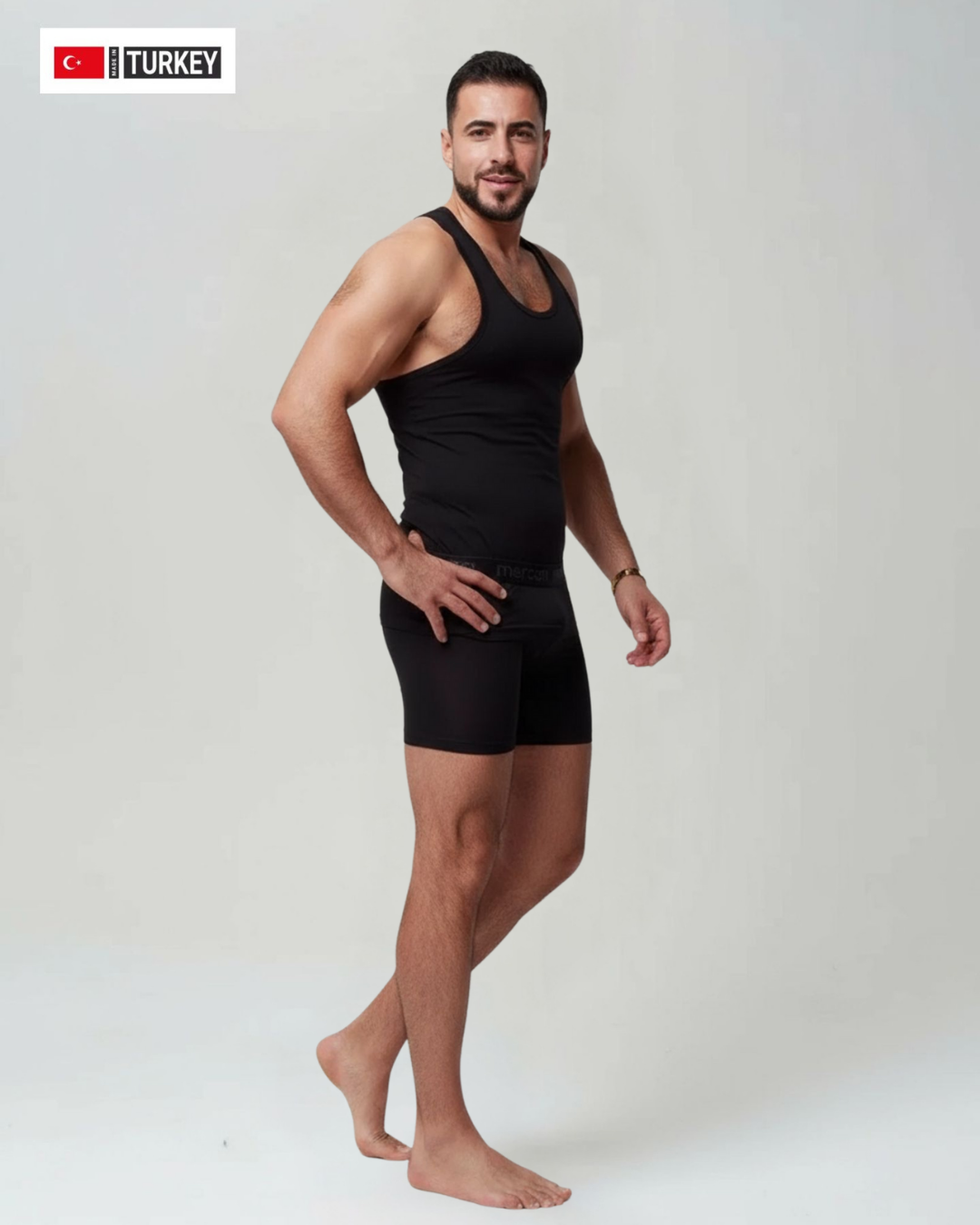 Erkek Siyah Özel Kutulu 2'li Atlet Boxer Takımı - Fit & Comfort Slim Fit Set