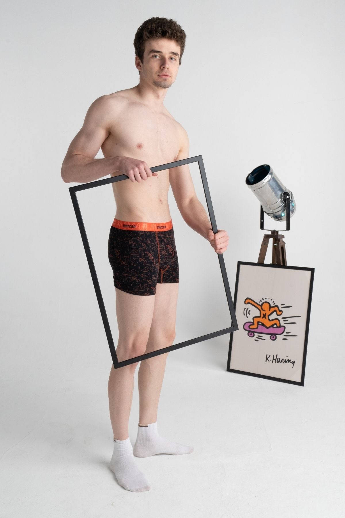 Erkek Baskılı Boxer Likralı Pamuklu - Picasso Desenli - Mercan İç Giyim