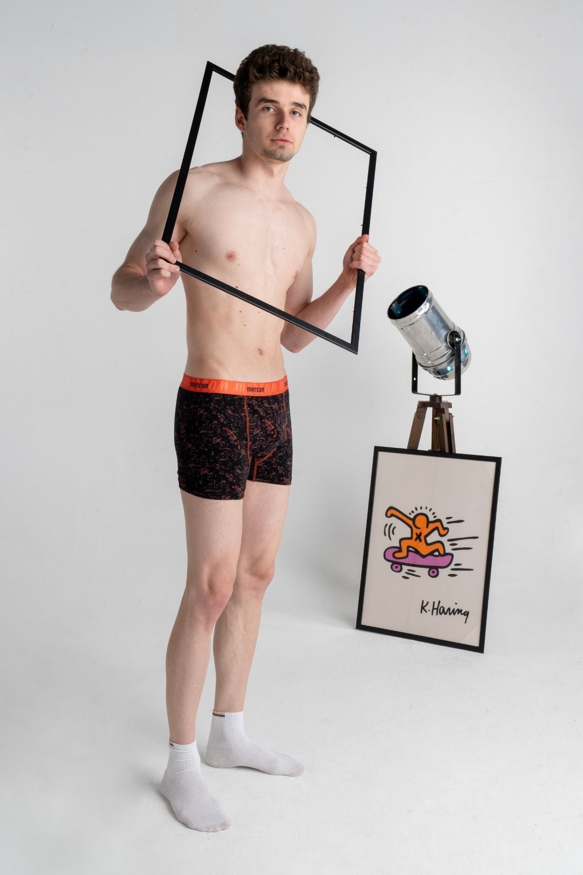 Erkek Baskılı Boxer Likralı Pamuklu - Picasso Desenli - Mercan İç Giyim