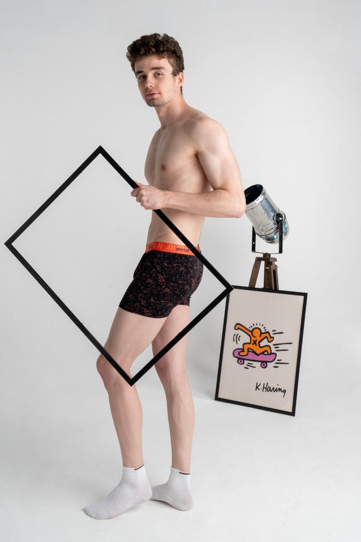 Erkek Baskılı Boxer Likralı Pamuklu - Picasso Desenli - Mercan İç Giyim