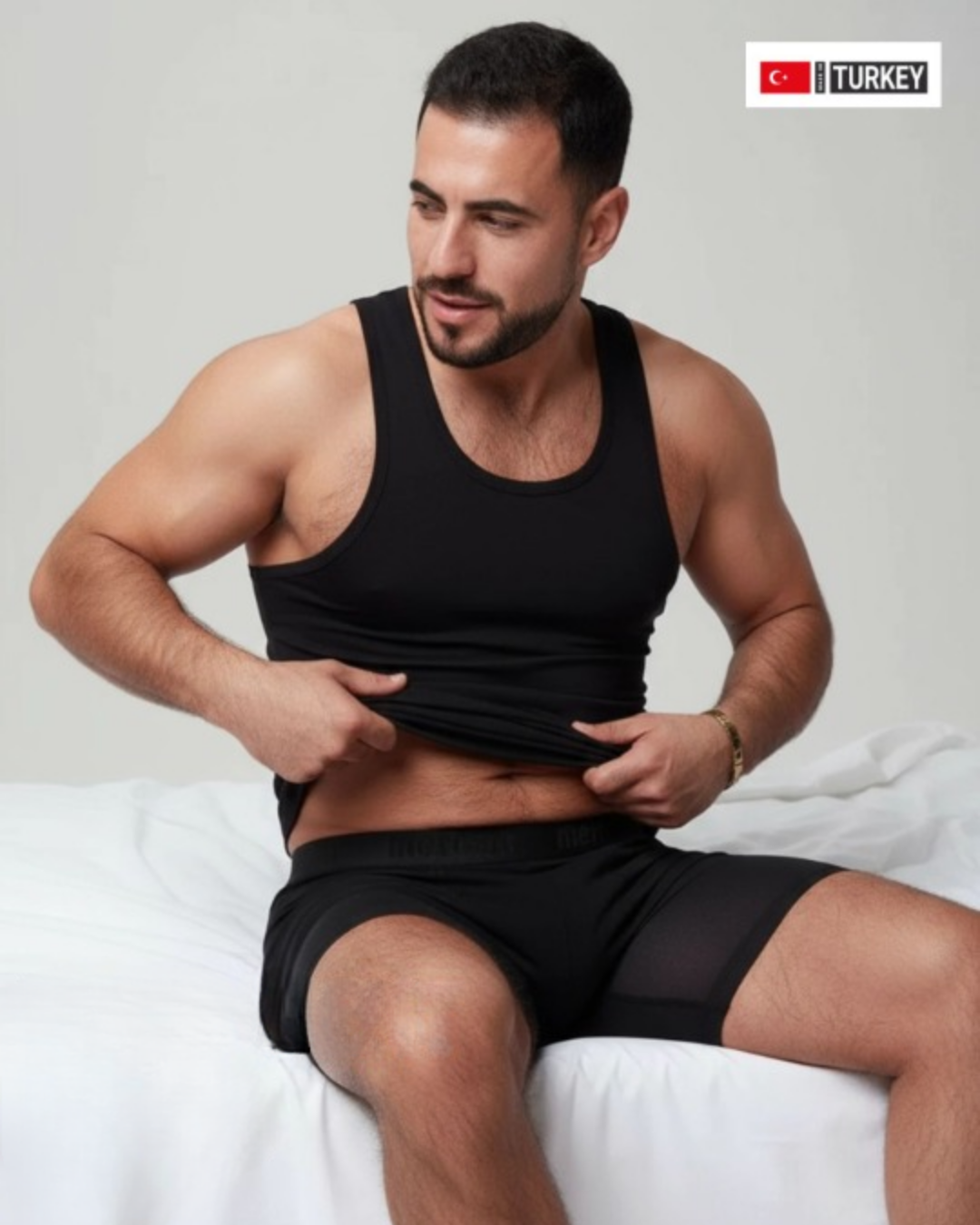 Erkek Siyah Özel Kutulu 2'li Atlet Boxer Takımı - Fit & Comfort Slim Fit Set