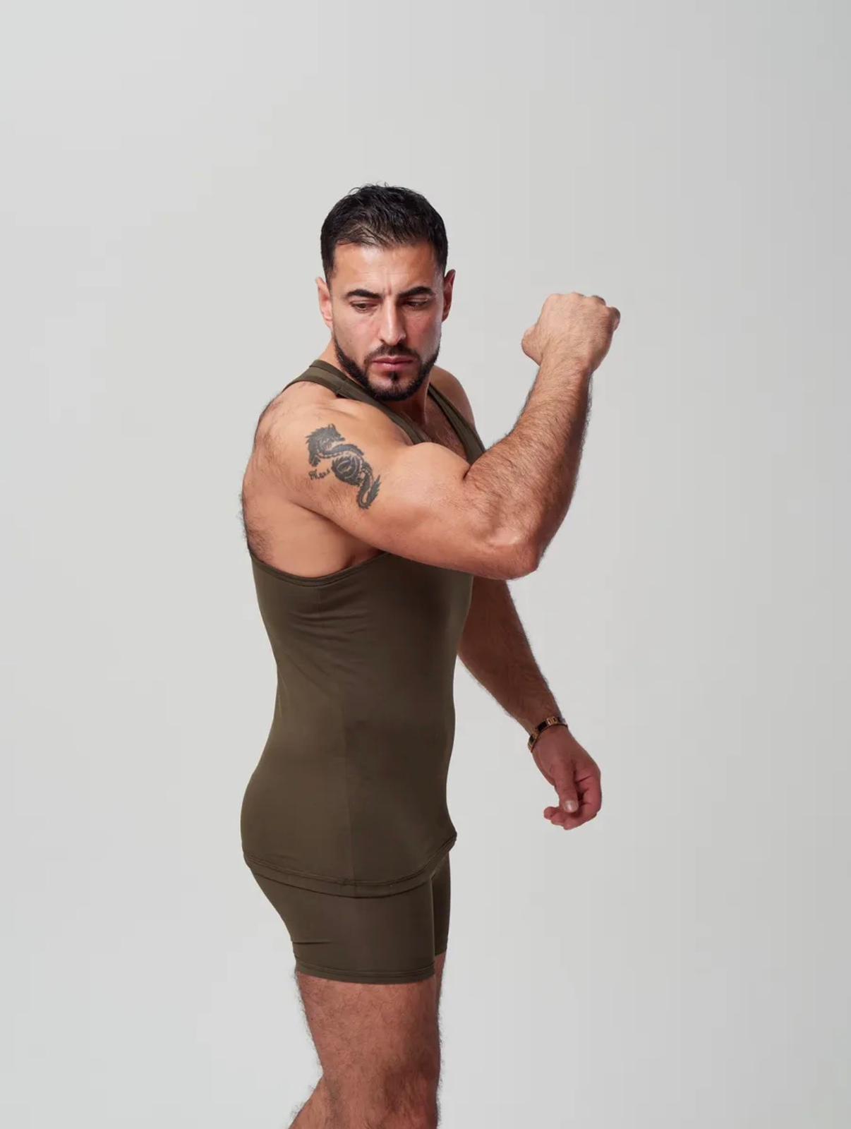 Erkek Haki Özel Kutulu 2'li Atlet Boxer Takımı - Fit & Comfort Slim Fit Set