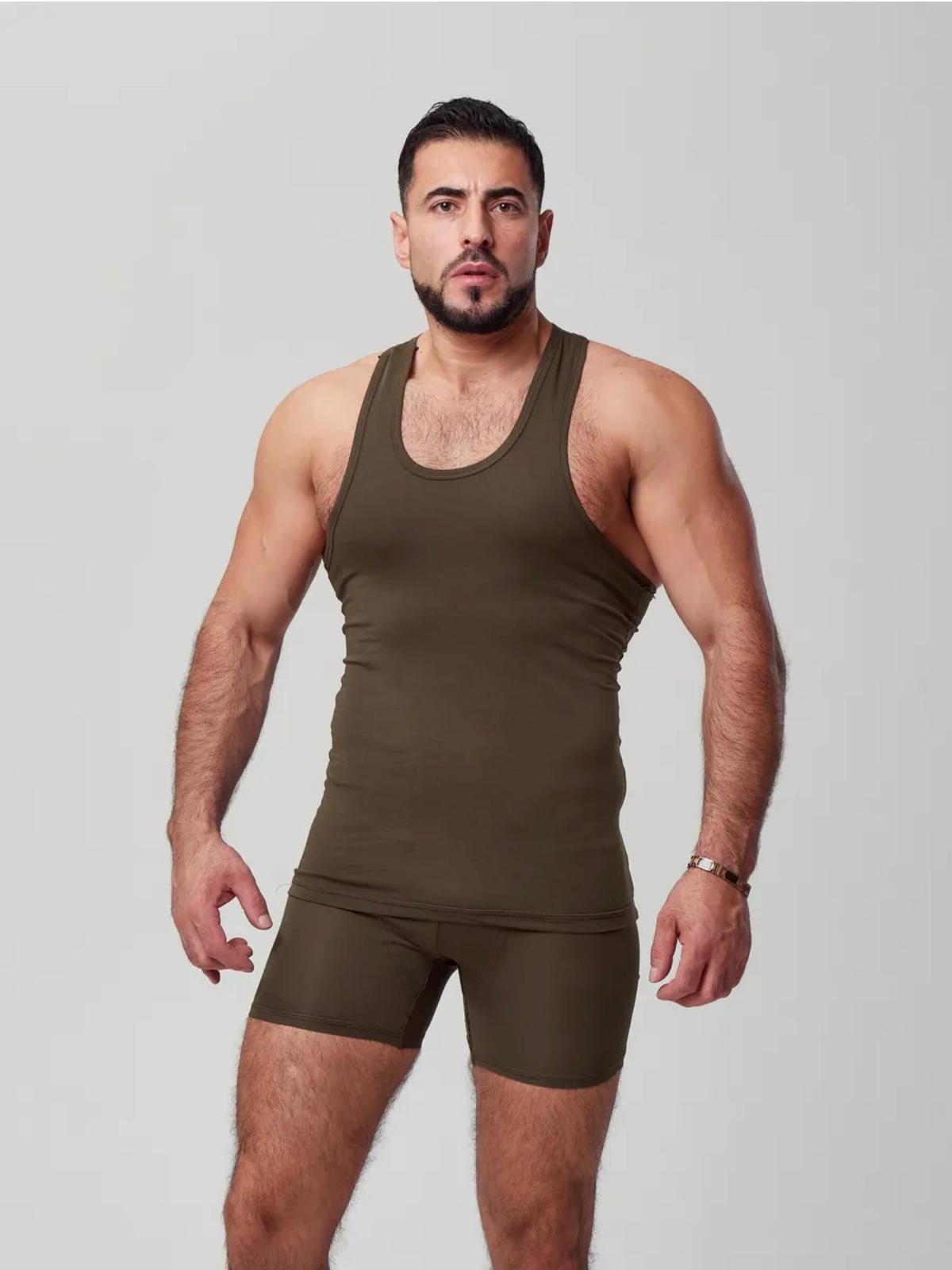 Erkek Haki Özel Kutulu 2'li Atlet Boxer Takımı - Fit & Comfort Slim Fit Set
