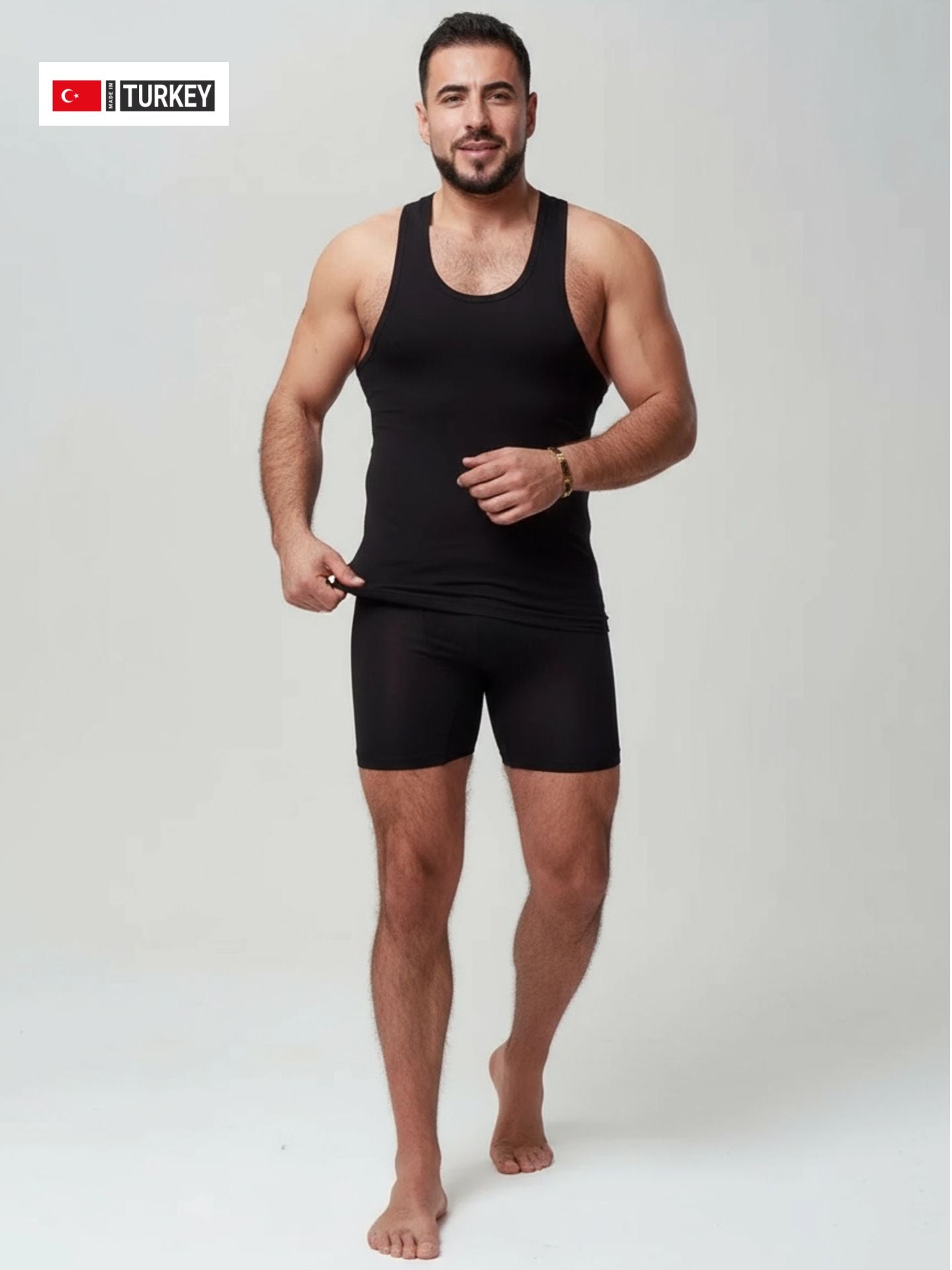Erkek Siyah Özel Kutulu 2'li Atlet Boxer Takımı - Fit & Comfort Slim Fit Set